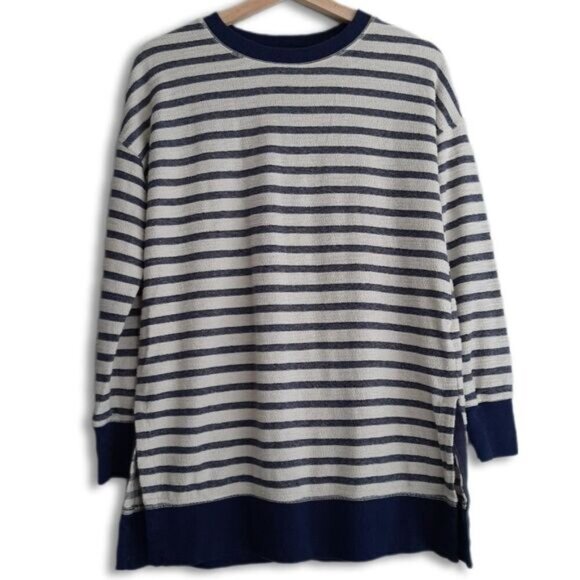 OLD NAVY Loose Cali-Fleece Terry Sweatshirt Tunic Crewneck Stripe Sz XS - Picture 2 of 13